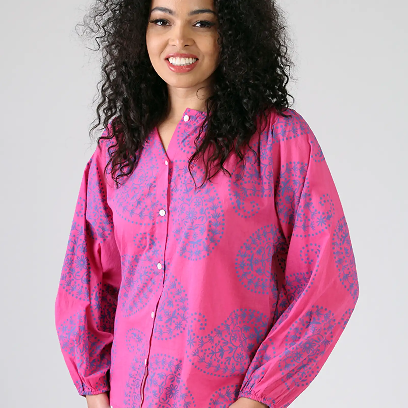 Thumbnail: Fresh FX Hot Pink and Blue Peasant Blouse 336C302