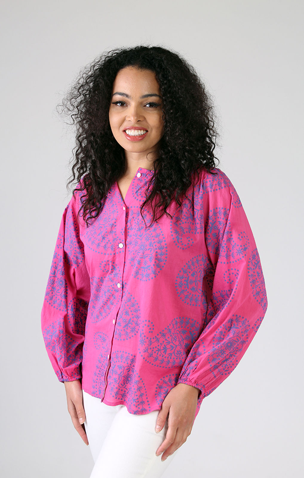 Fresh FX Hot Pink and Blue Peasant Blouse 336C302