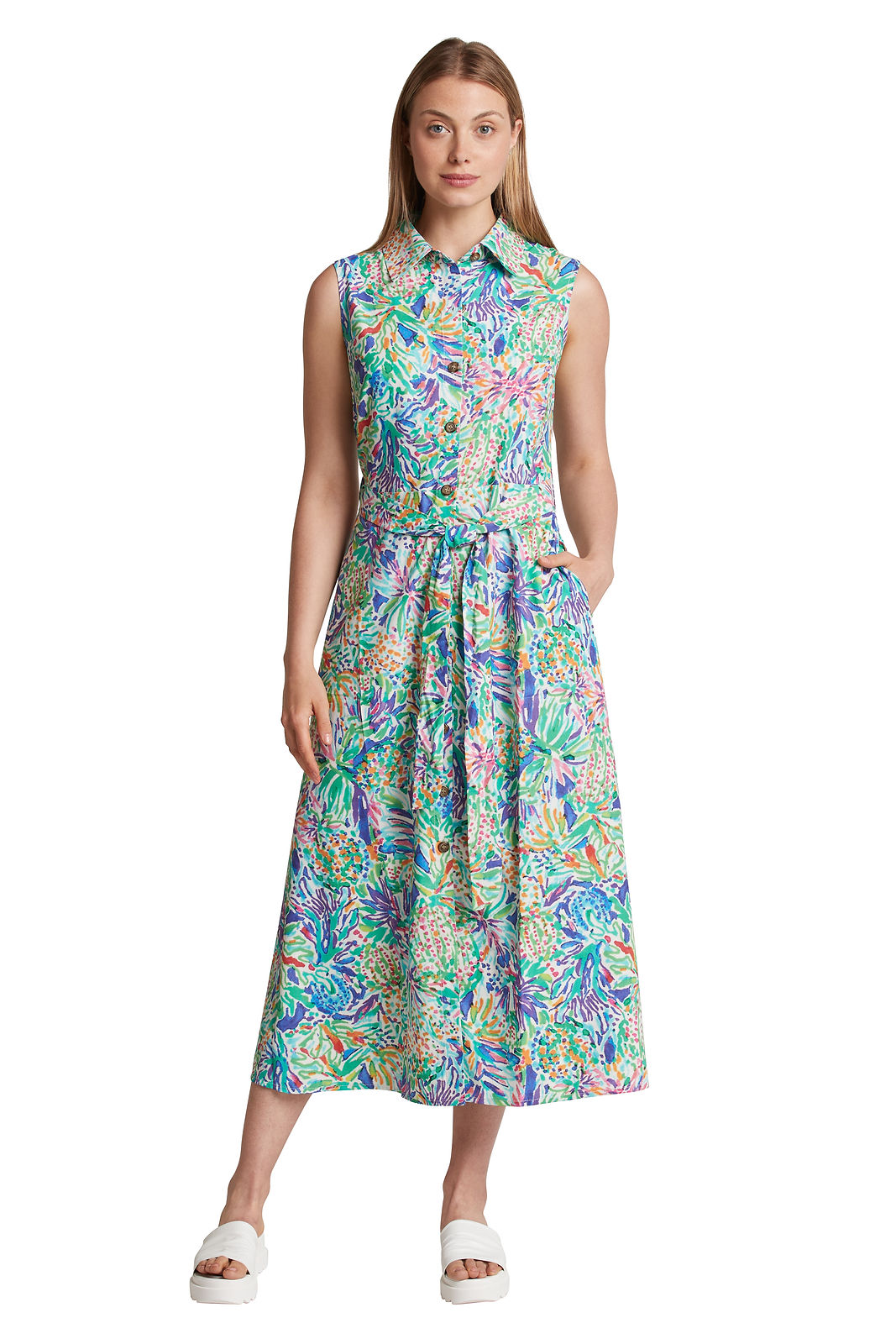 Carré Noir Confetti Print Sleeveless Shirt Dress 6127