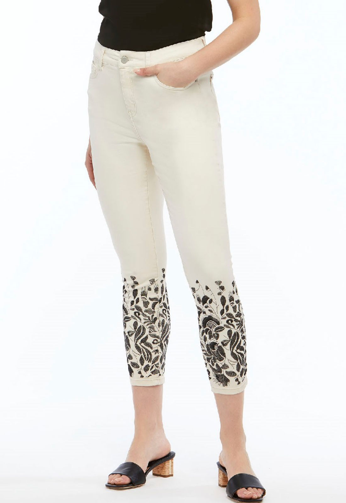 Orly Beige Pants with Black Embroidery 60709