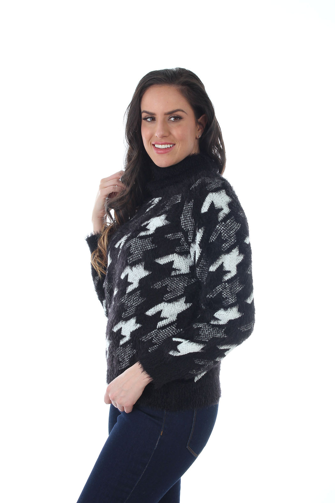 Black and white Houndstooth Sweater by Fresh FX
