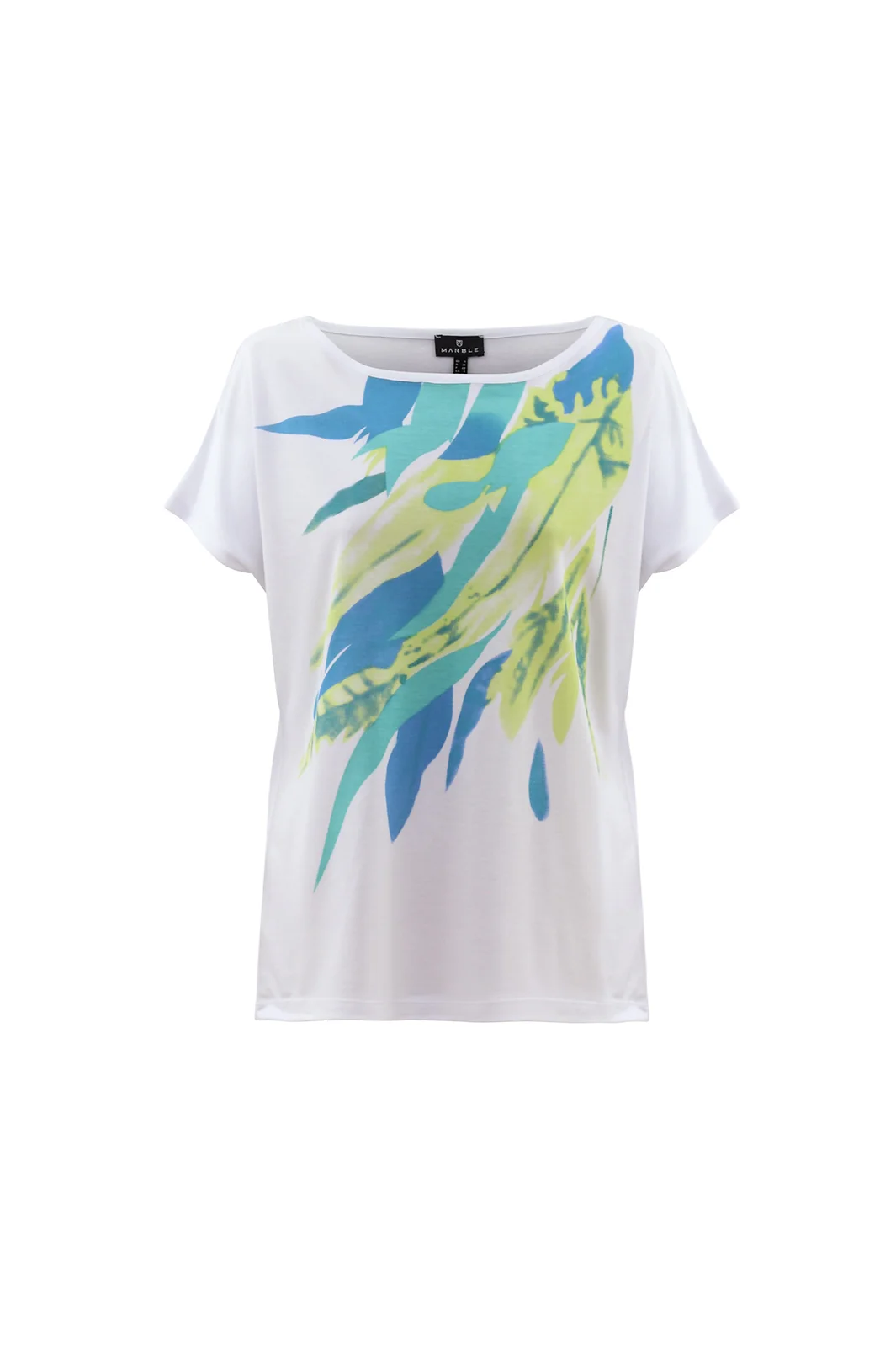 Marble of Scotland Aqua and Lime Leaf Print Top