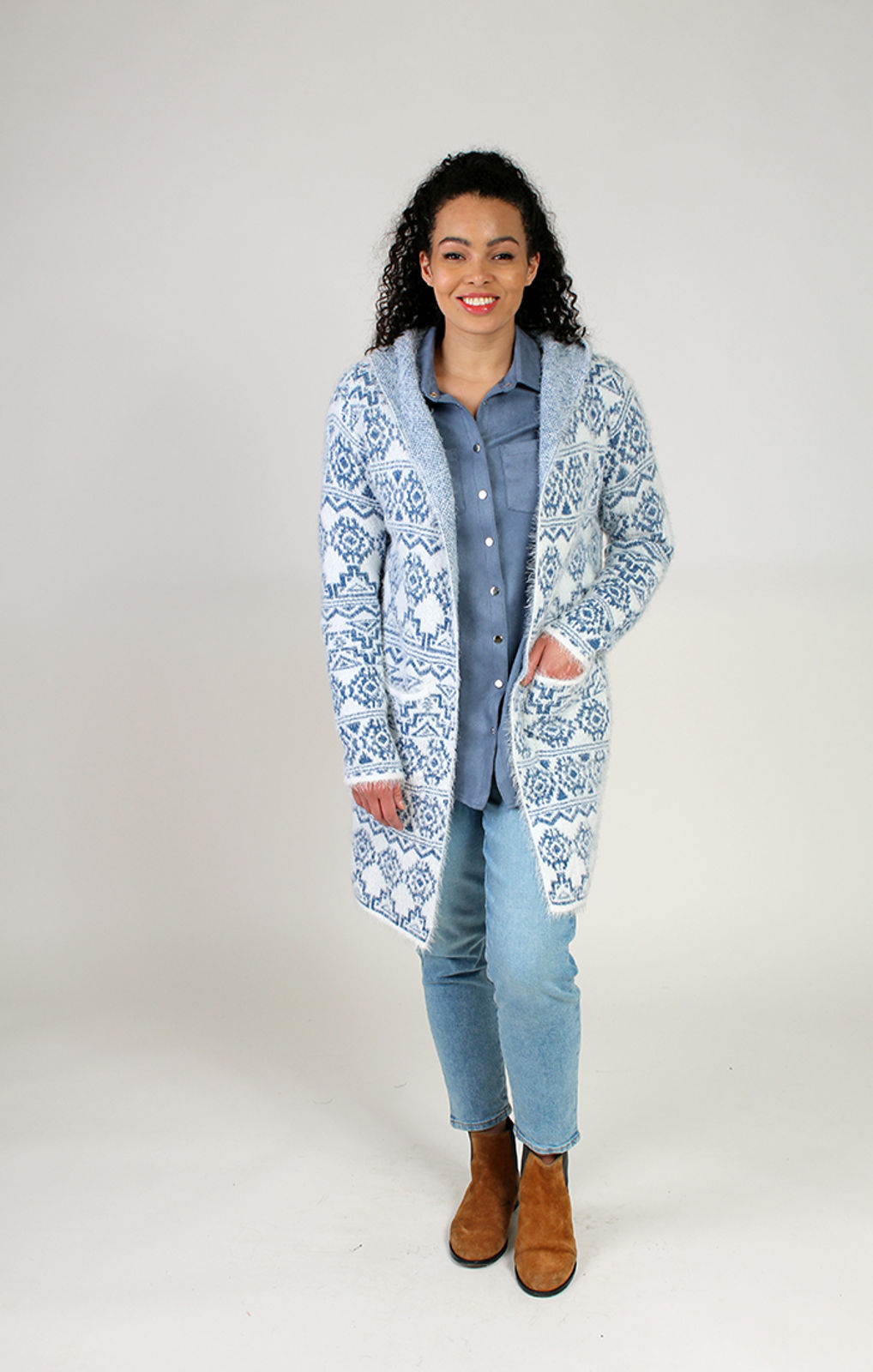 Fresh FX Blue and White Eyelash Long Cardigan  FB163782