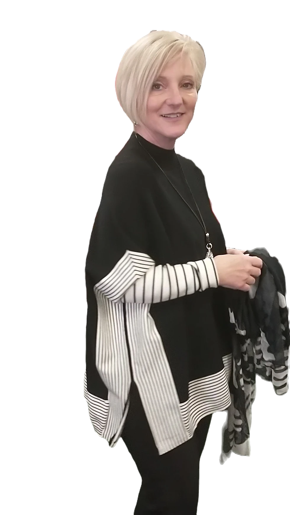 Black and White Mock Neck Poncho/Sweater