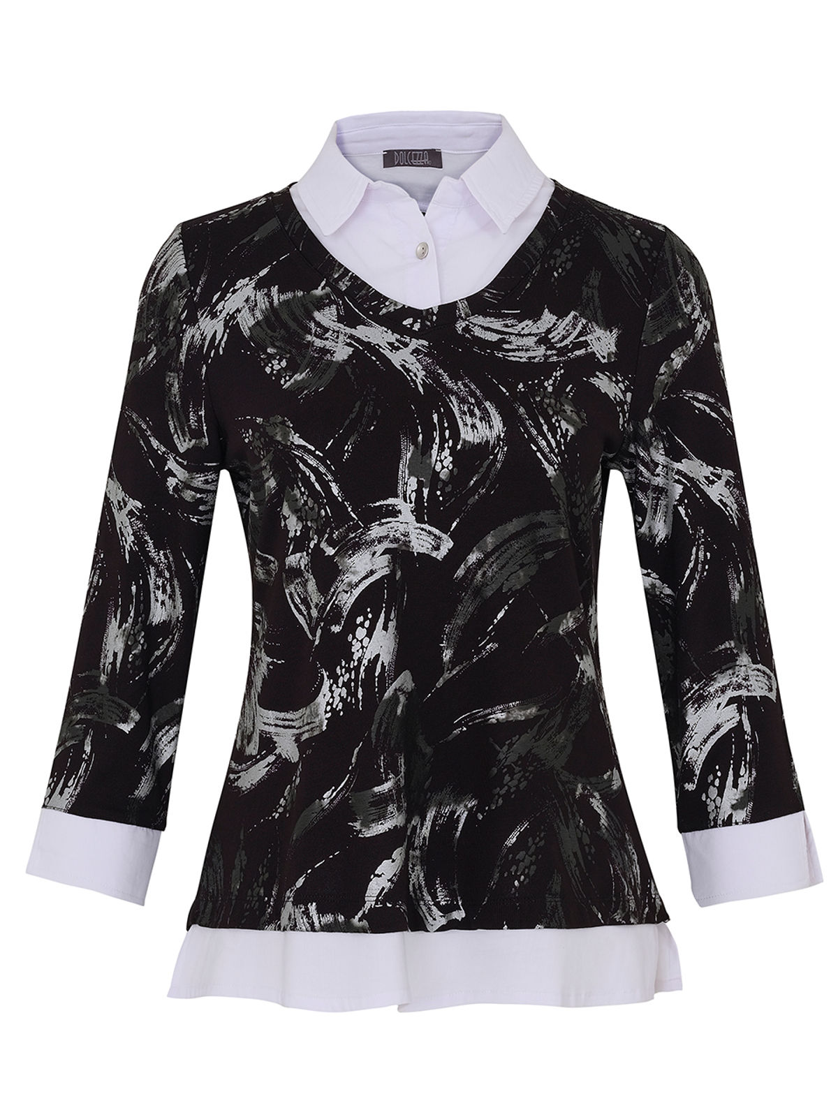 Dolcezza "Silver Brush Strokes"  Layered-Look Top 73142