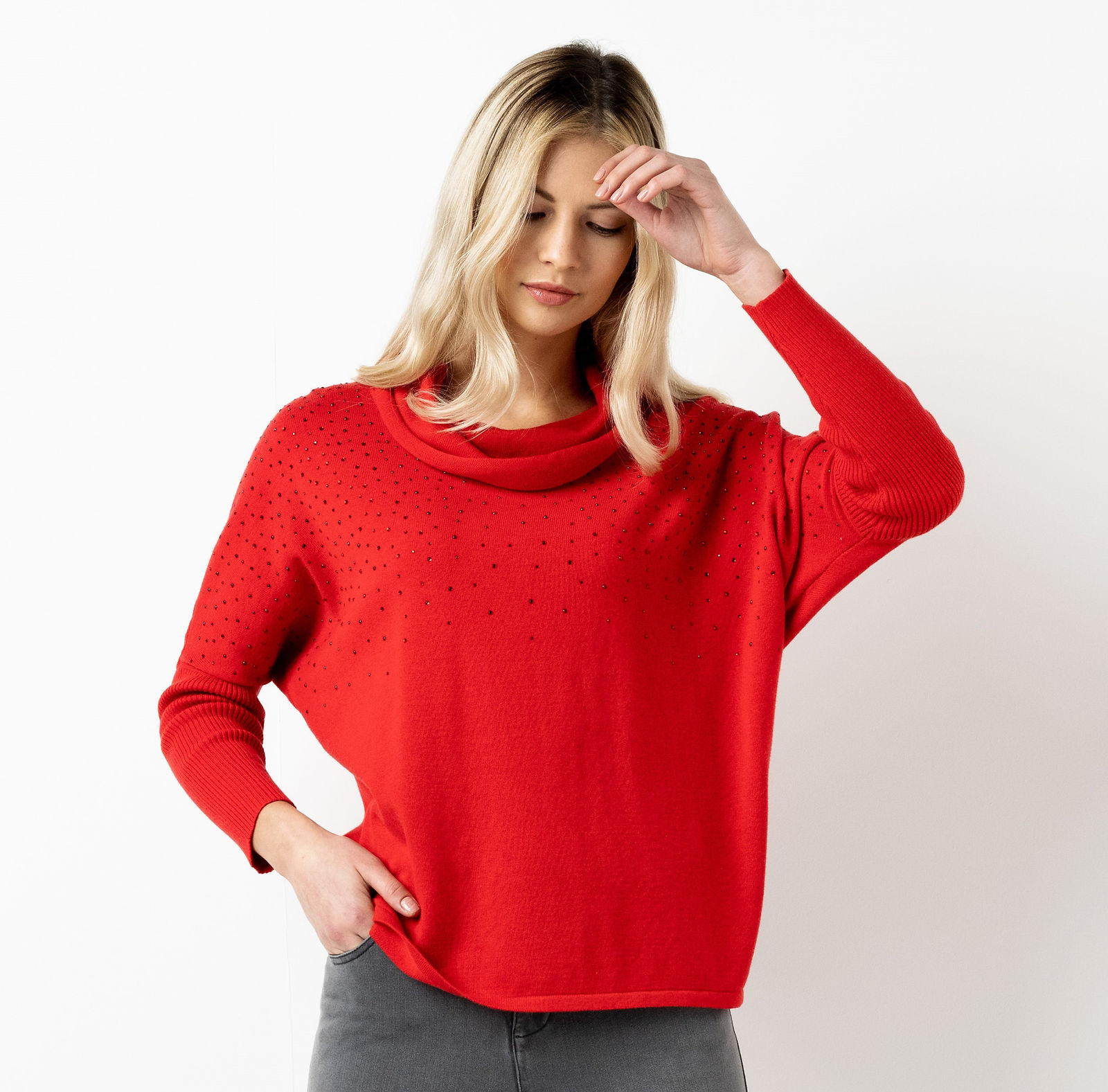 Marble Fashions Red Dolman Sleeve Cowl Neck Sweater 6733_109