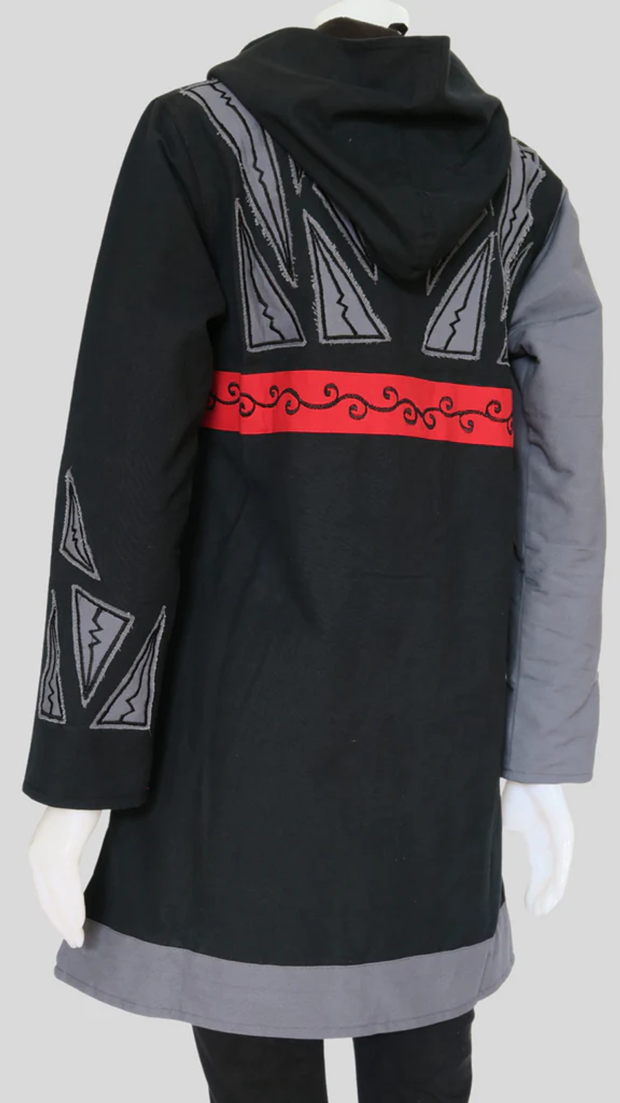 Leopards & Roses Black/Grey Canvas, Fleece Lined Coat, HI-J22271-BK