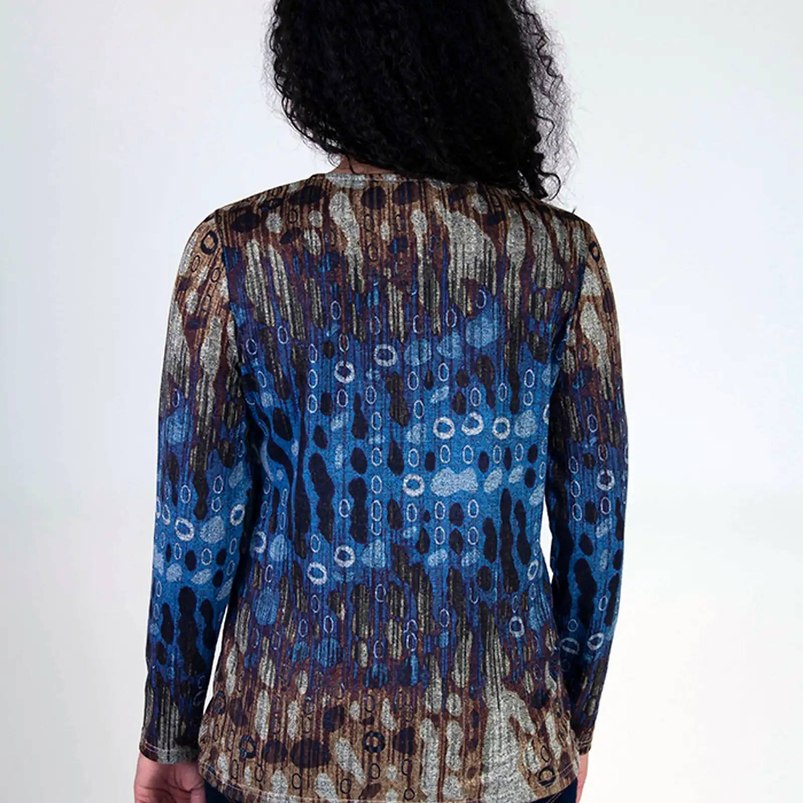 Thumbnail: Fresh FX Brown & Blue Zip V-Neck Top 1FB371443C