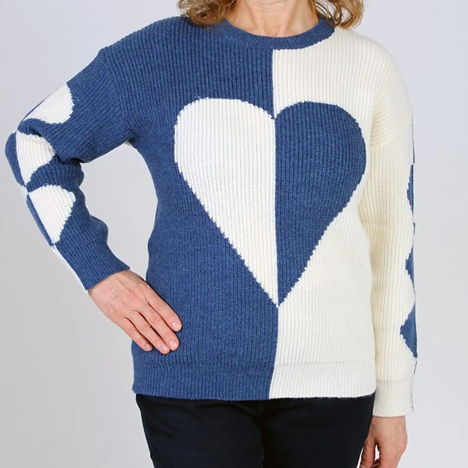 Thumbnail: Fresh FX Blue and Ivory Heart Sweater 1FB663542C