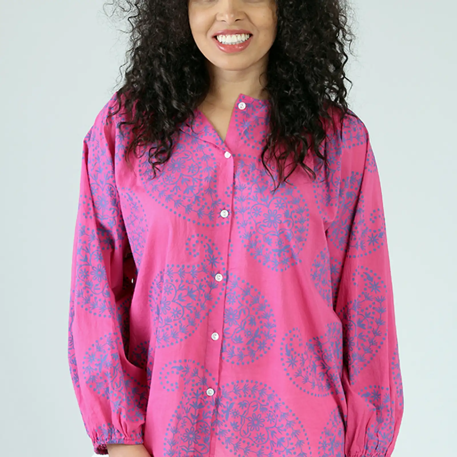 Thumbnail: Fresh FX Hot Pink and Blue Peasant Blouse 336C302