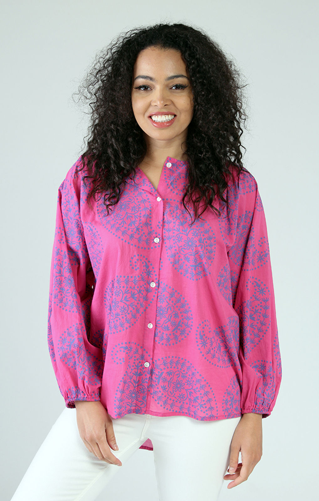 Fresh FX Hot Pink and Blue Peasant Blouse 336C302