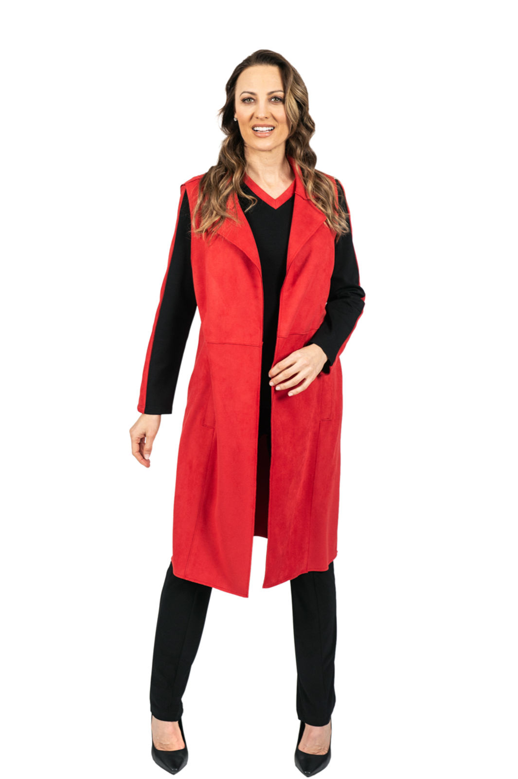 SCAPA Faux Suede Cherry Long Vest 7586