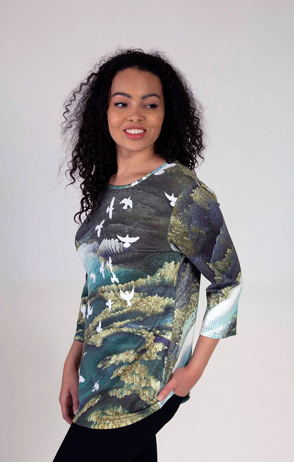 Fresh FX White Doves 3/4 Sleeve Top 1FB541424C