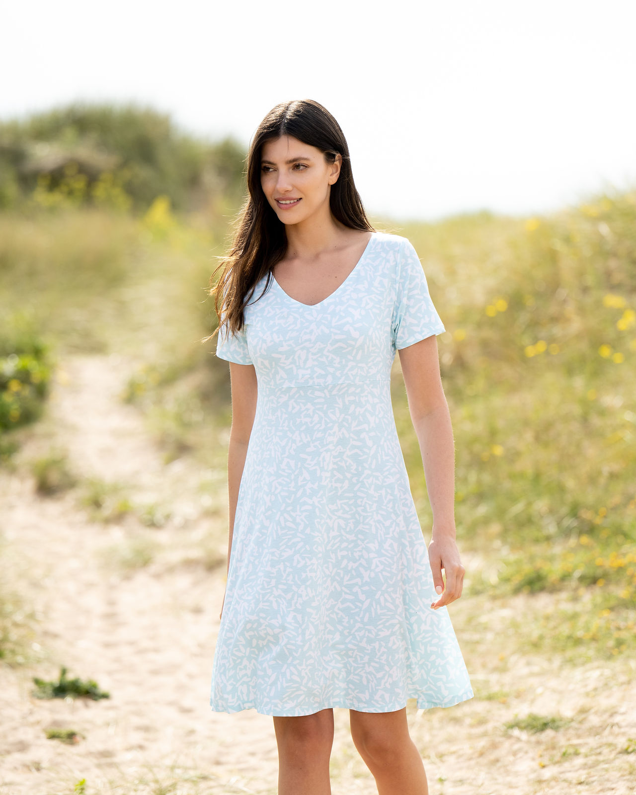 Marble Scotland  Pale Aqua and White Print Dress 6988-202