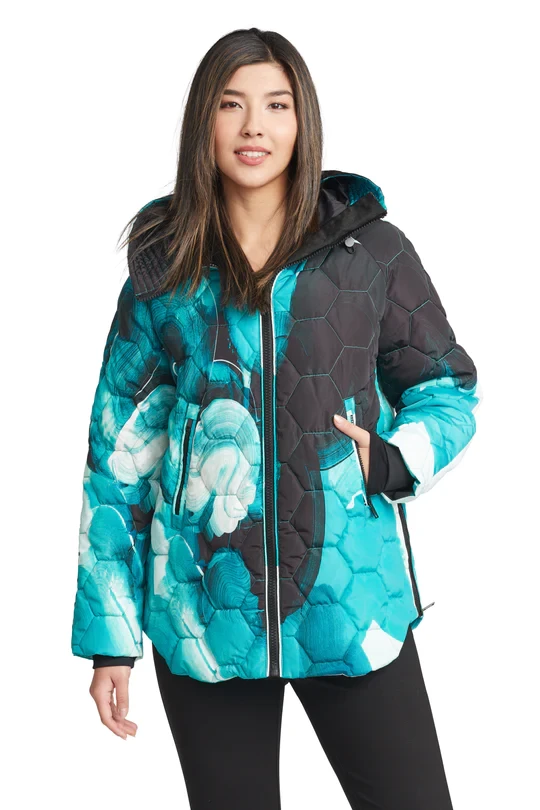 Claire Desjardins "Emeralds" Honeycomb Quilted Jacket with Hood 222599