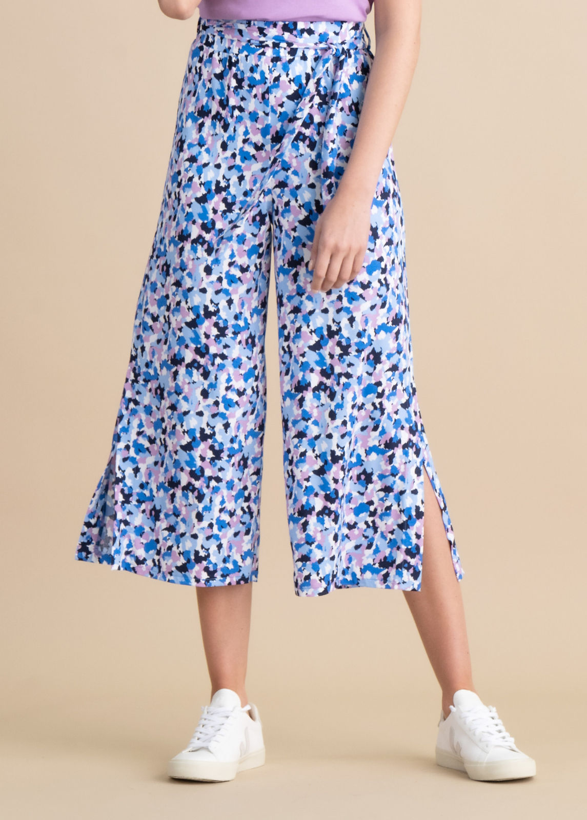 Marble Scotland Blue and Lavender Print Wide Leg Pants 6996-141