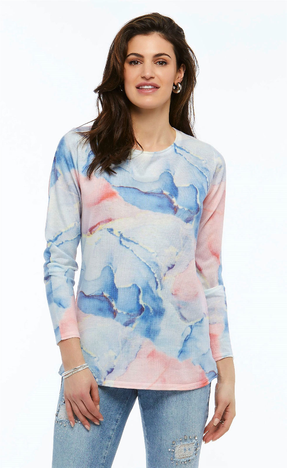 Orly Blue and Coral Tie Dyed Sweater  60206