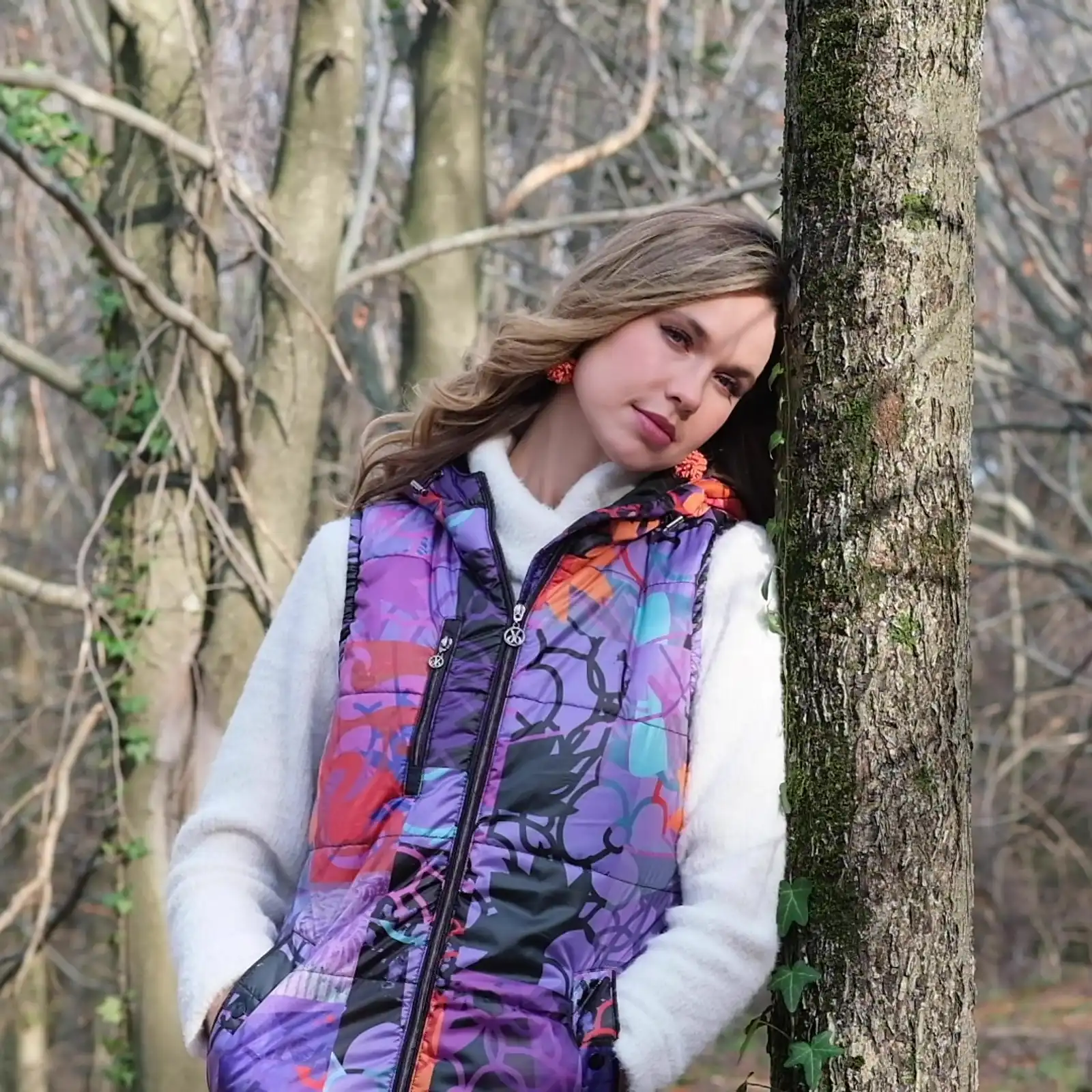 Thumbnail: Dolcezza "Digital Geometry Mauve" Long Puffer Vest 72823