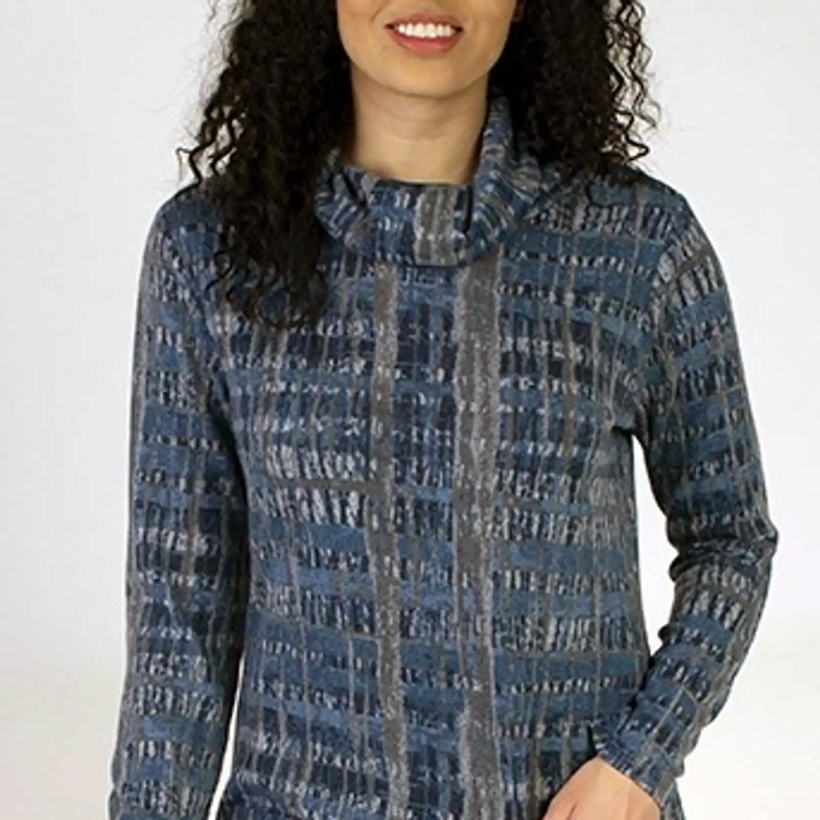 Thumbnail: Fresh FX Blue & Grey Cowl Neck Dress 1FB642463C
