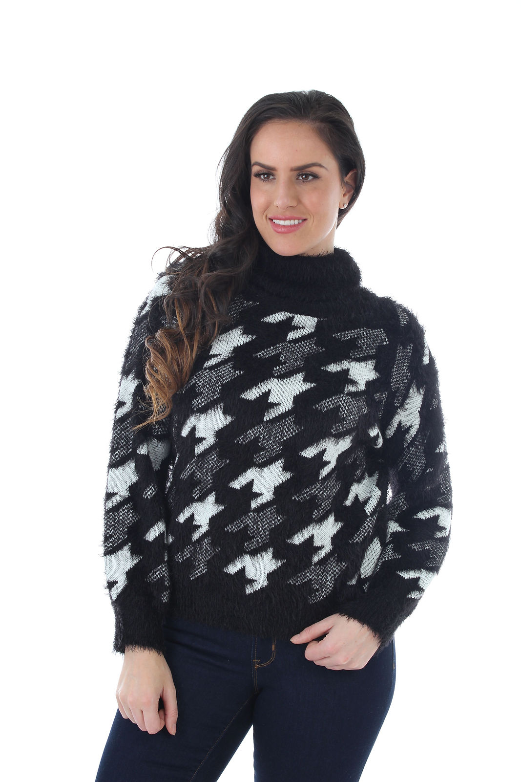 Black and white Houndstooth Sweater by Fresh FX