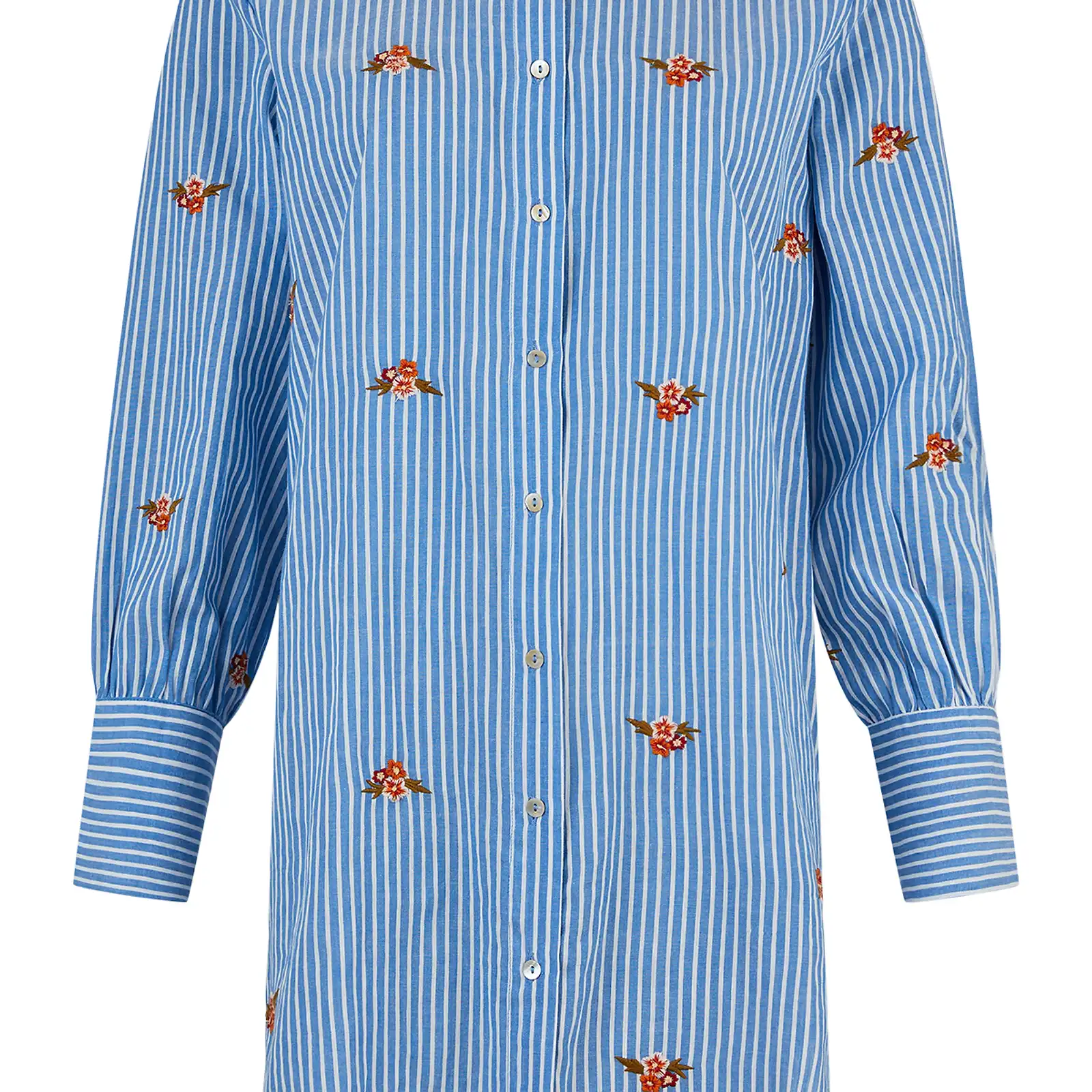 Thumbnail: Sunday Floral Embroidered Pinstripe Shirt 132-06550-06744