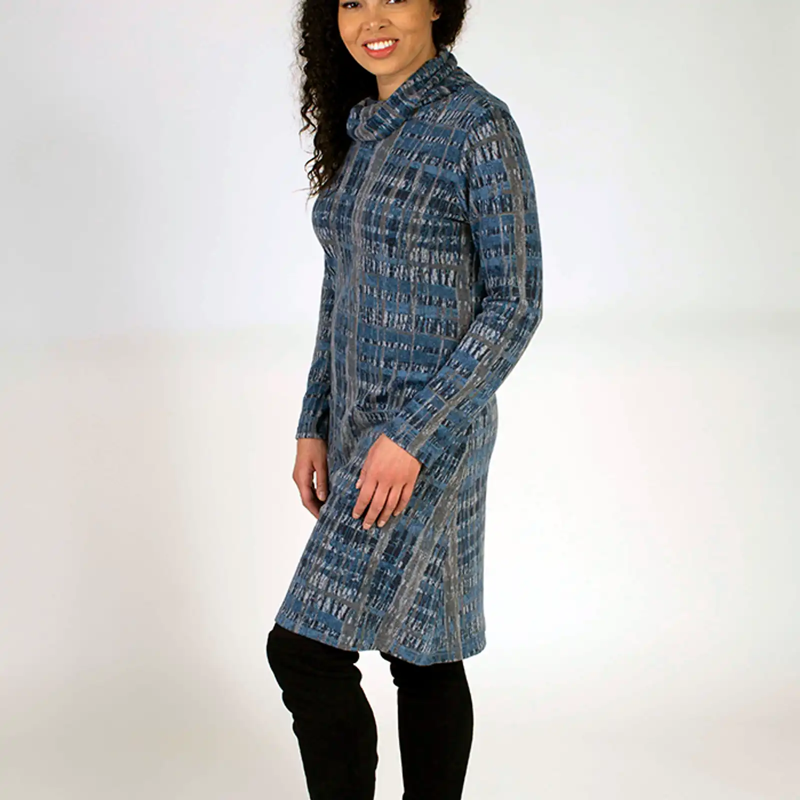Thumbnail: Fresh FX Blue & Grey Cowl Neck Dress 1FB642463C
