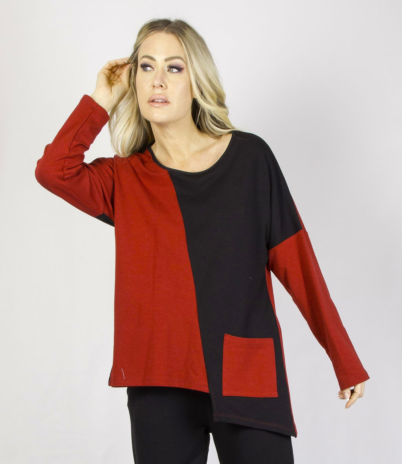 PURE Essence Asymetrical Poppy and Black Tunic 112-4906