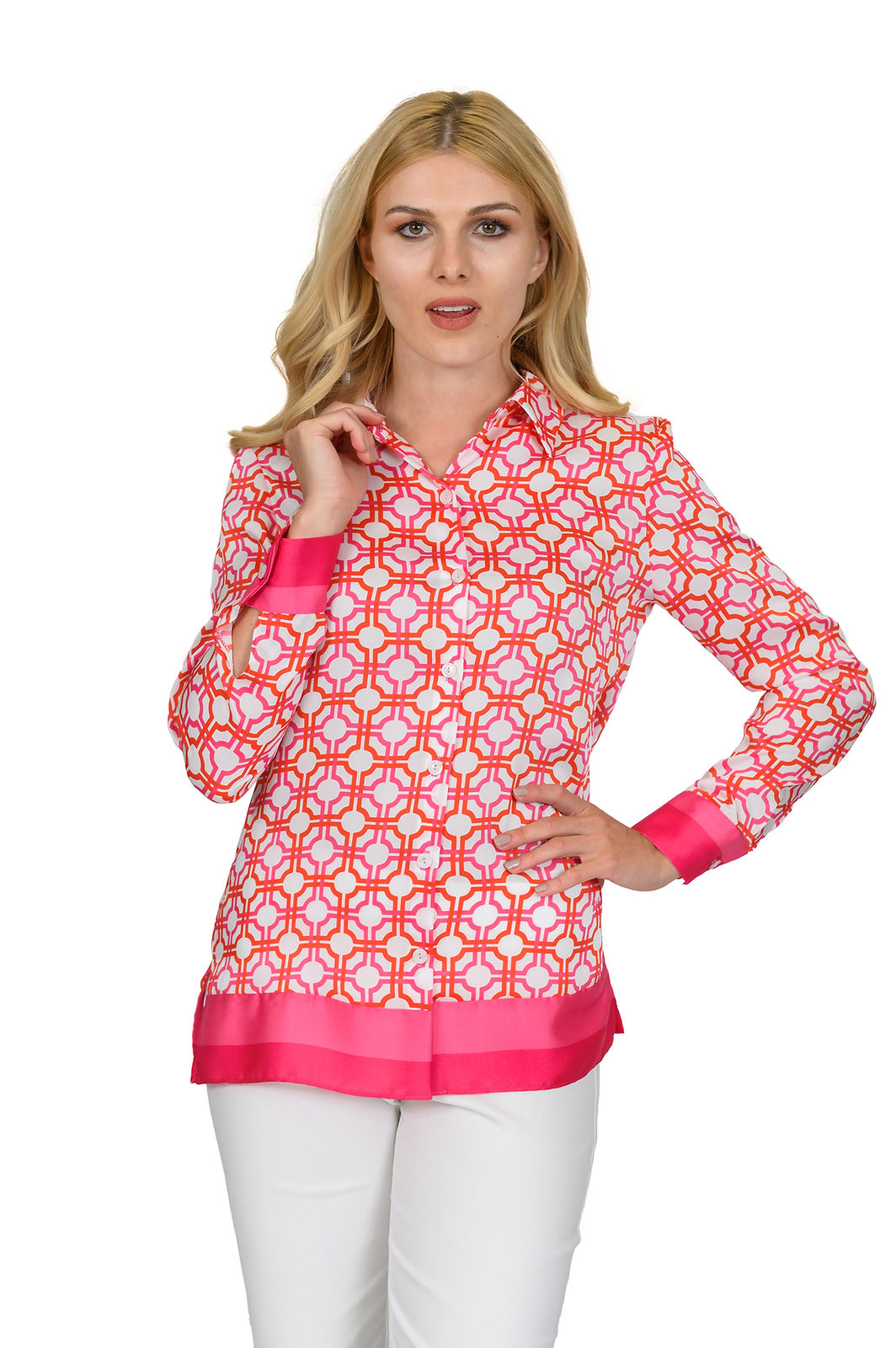 SCAPA Fuchsia Trellis Print Blouse