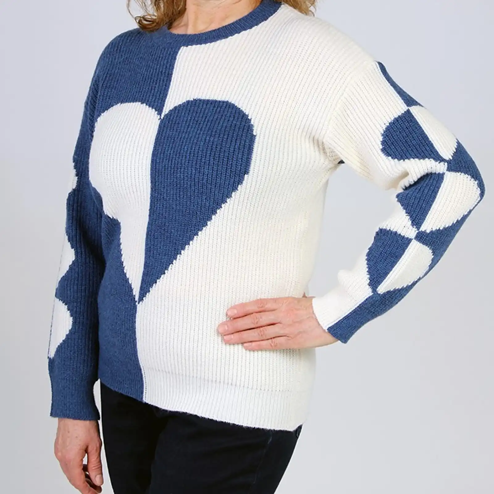 Thumbnail: Fresh FX Blue and Ivory Heart Sweater 1FB663542C