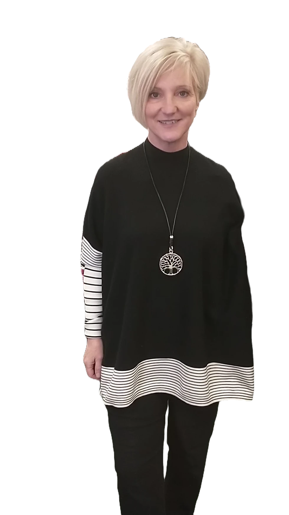 Black and White Mock Neck Poncho/Sweater