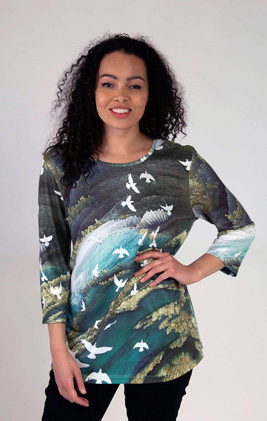 Fresh FX White Doves 3/4 Sleeve Top 1FB541424C