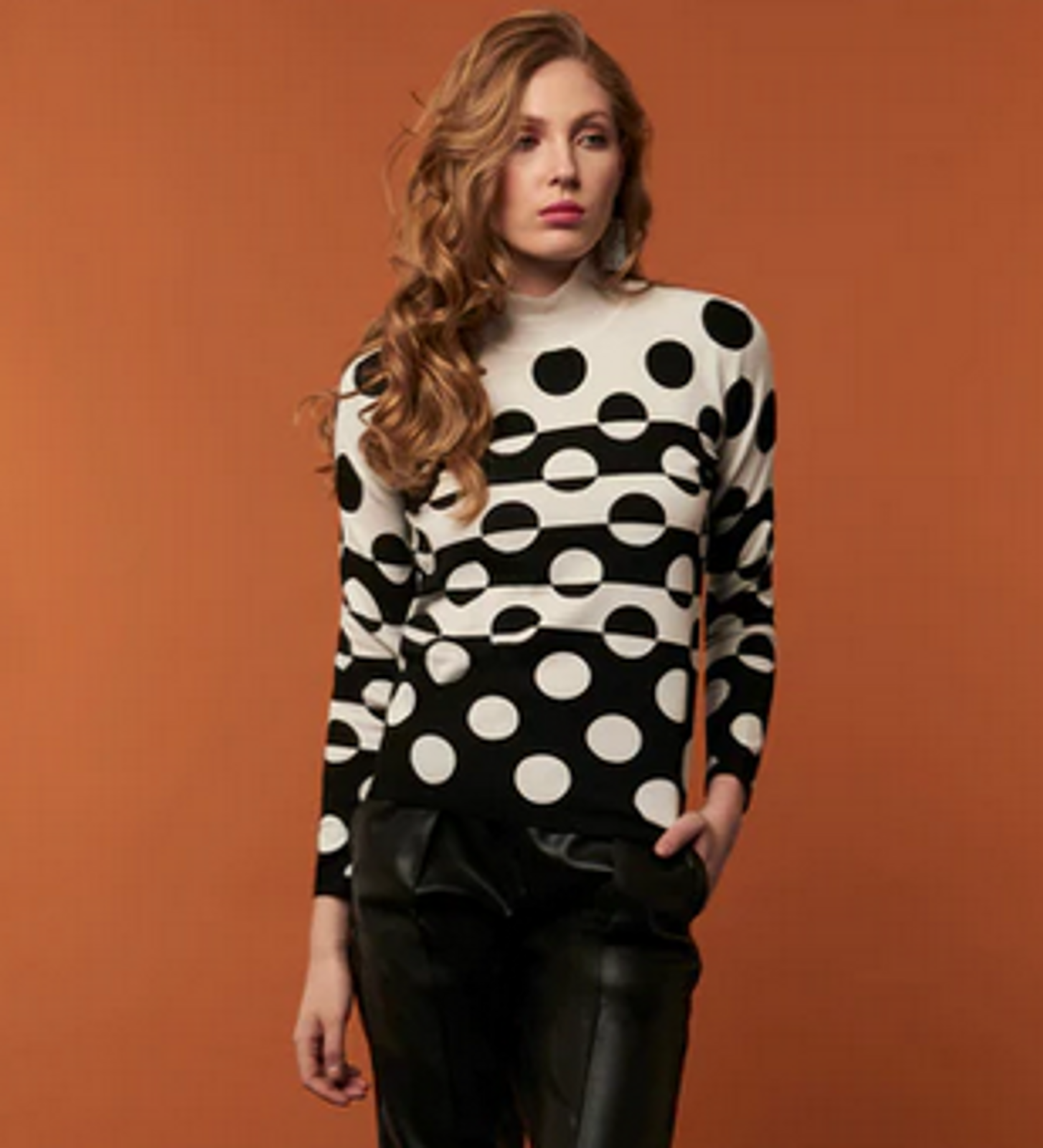 Leo & Ugo, Black and White Circles Mock Neck Sweater