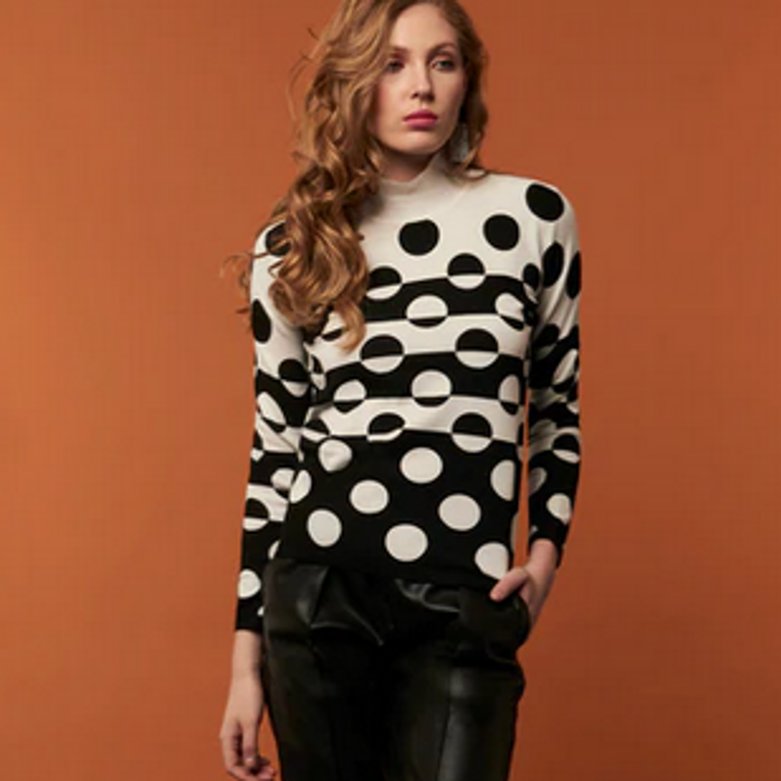 Thumbnail: Leo & Ugo, Black and White Circles Mock Neck Sweater
