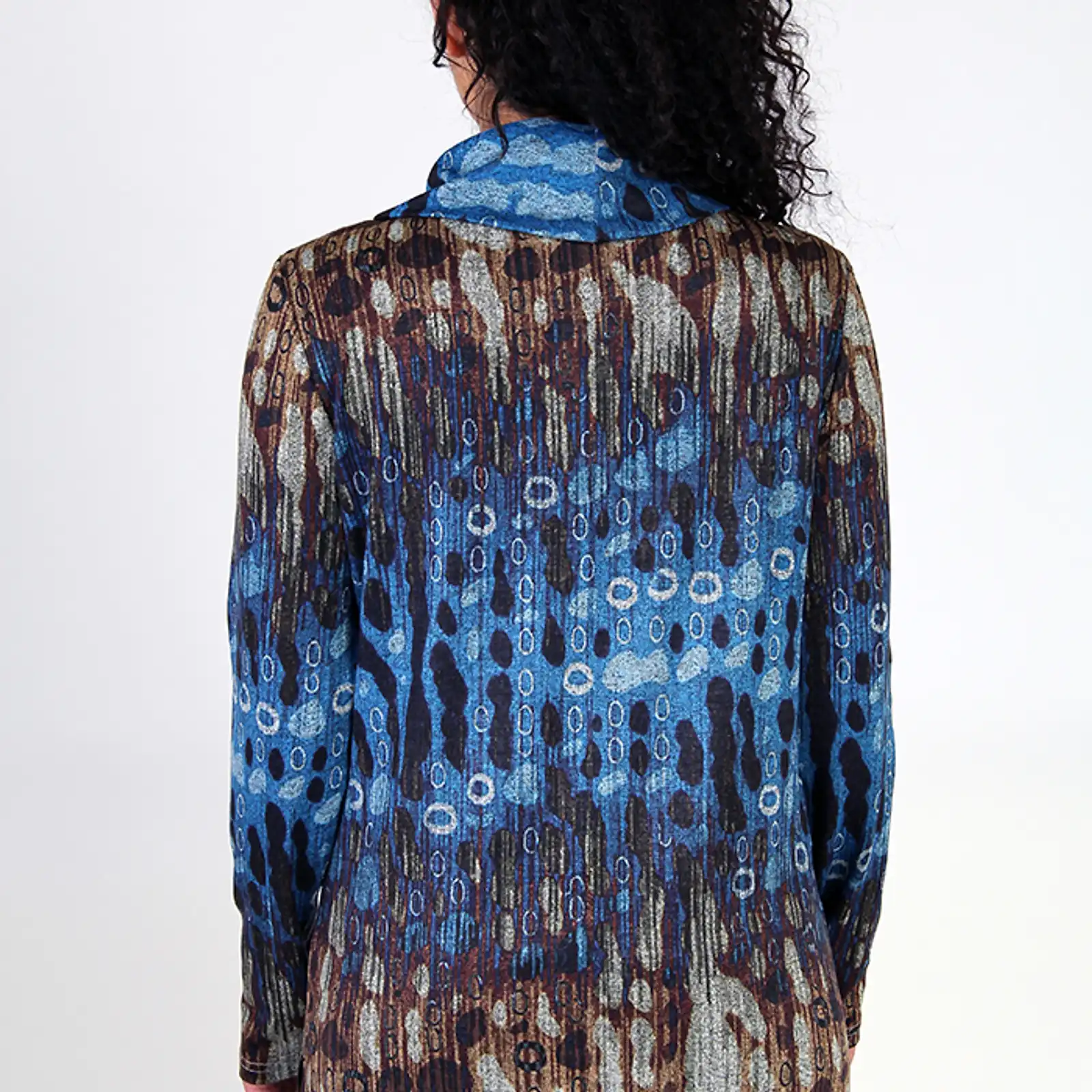 Thumbnail: Fresh FX Brown & Blue Cowl Neck Tunic 1FB371442C