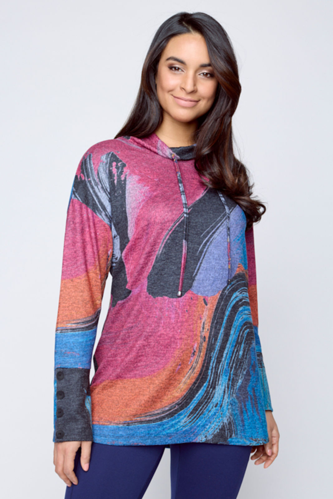 Claire Desjardins "Just Say It" Drawstring Mock Neck Tunic Top 91295