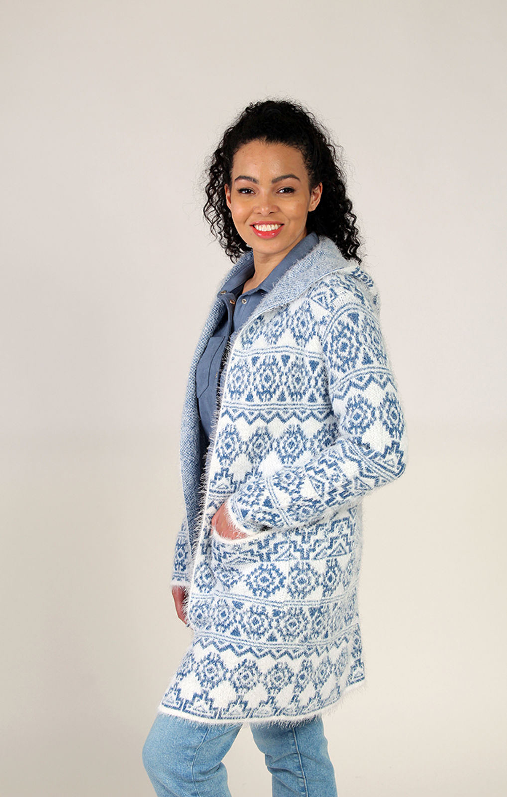 Fresh FX Blue and White Eyelash Long Cardigan  FB163782