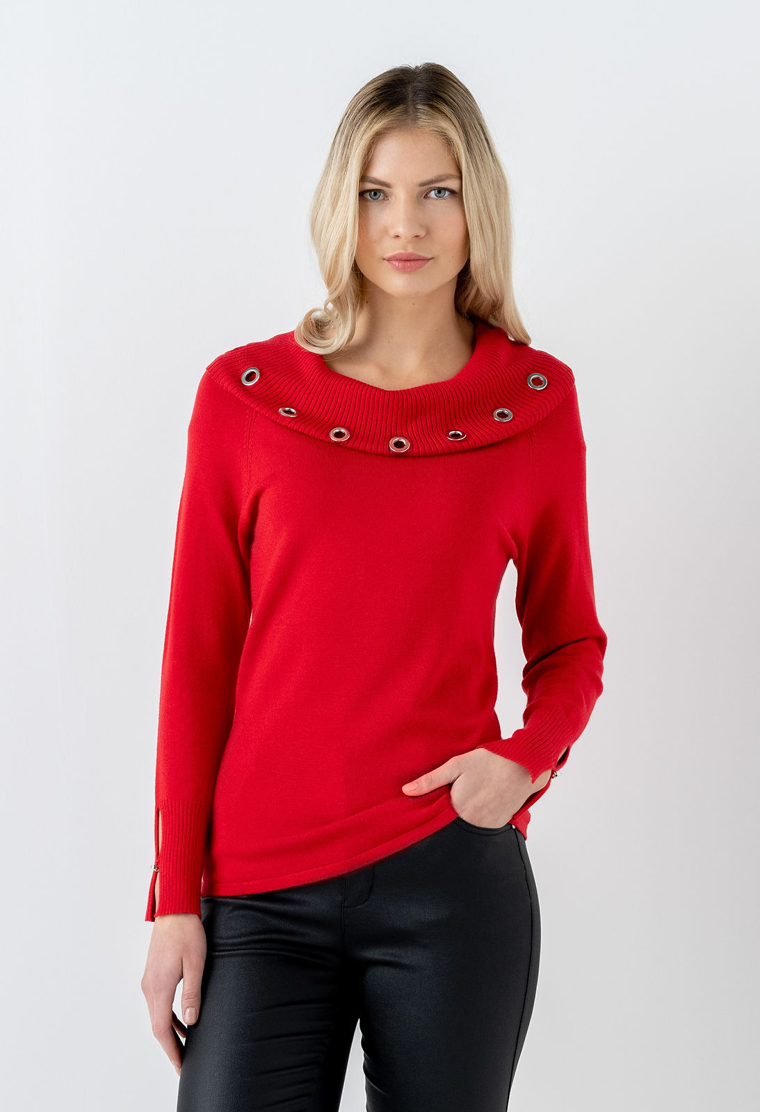 Marble Fashions Red Portrait Collar Sweater 5810_109