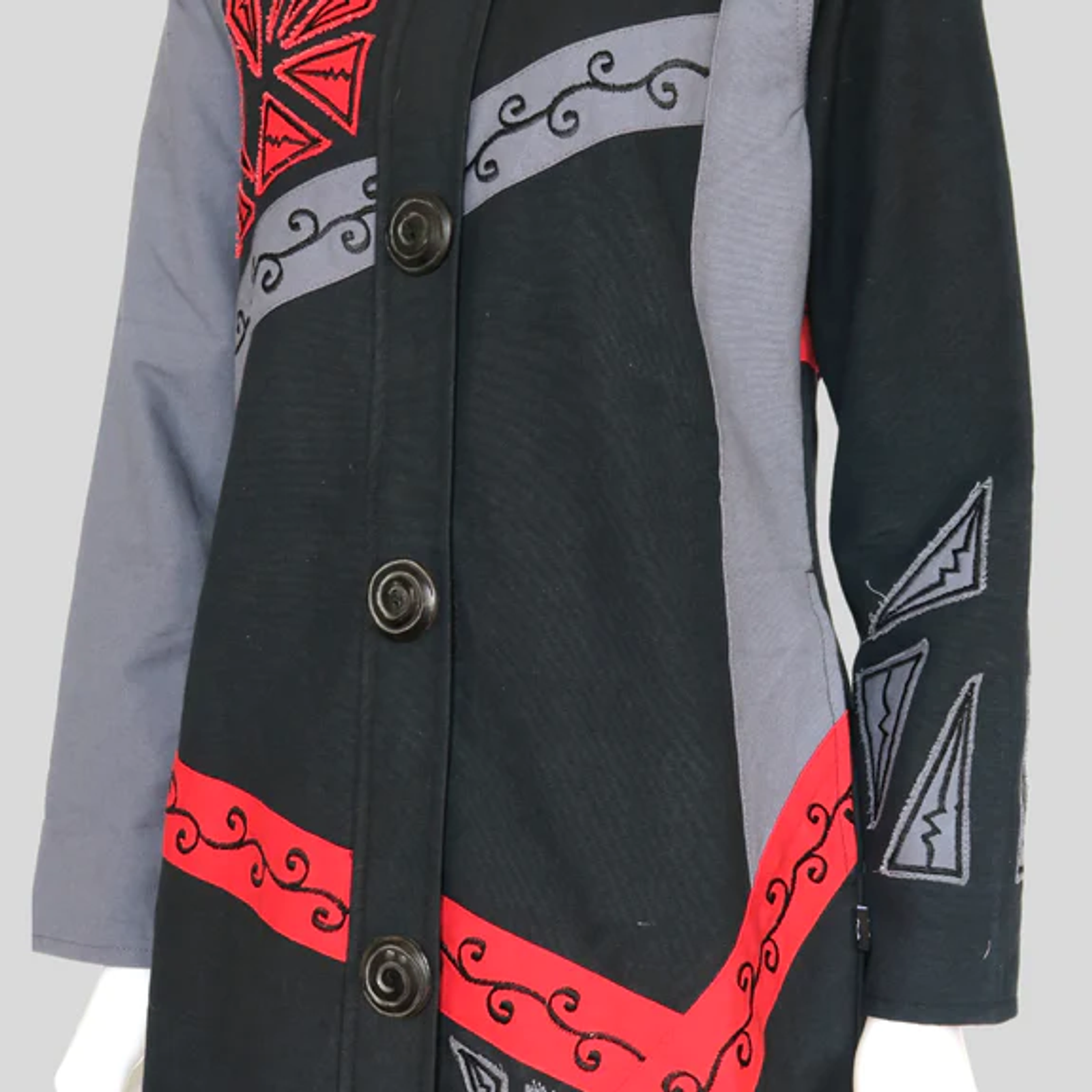 Thumbnail: Leopards & Roses Black/Grey Canvas, Fleece Lined Coat, HI-J22271-BK