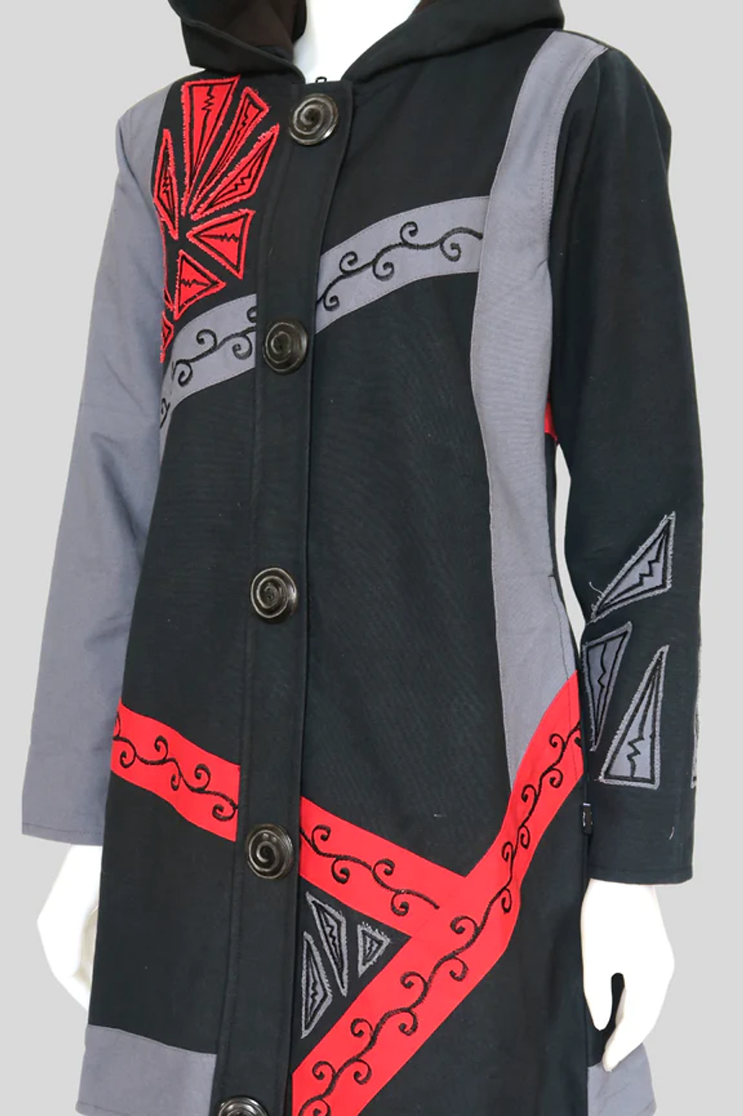 Leopards & Roses Black/Grey Canvas, Fleece Lined Coat, HI-J22271-BK