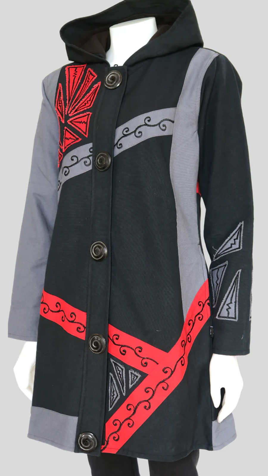 Leopards & Roses Black/Grey Canvas, Fleece Lined Coat, HI-J22271-BK