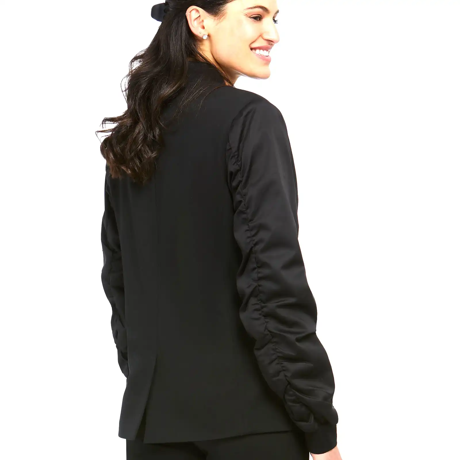 Thumbnail: Orly Black Blazer with Ruched Satin Sleeves 70201