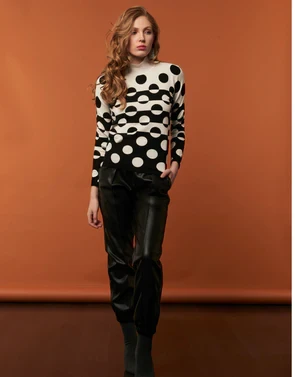 Thumbnail: Leo & Ugo, Black and White Circles Mock Neck Sweater