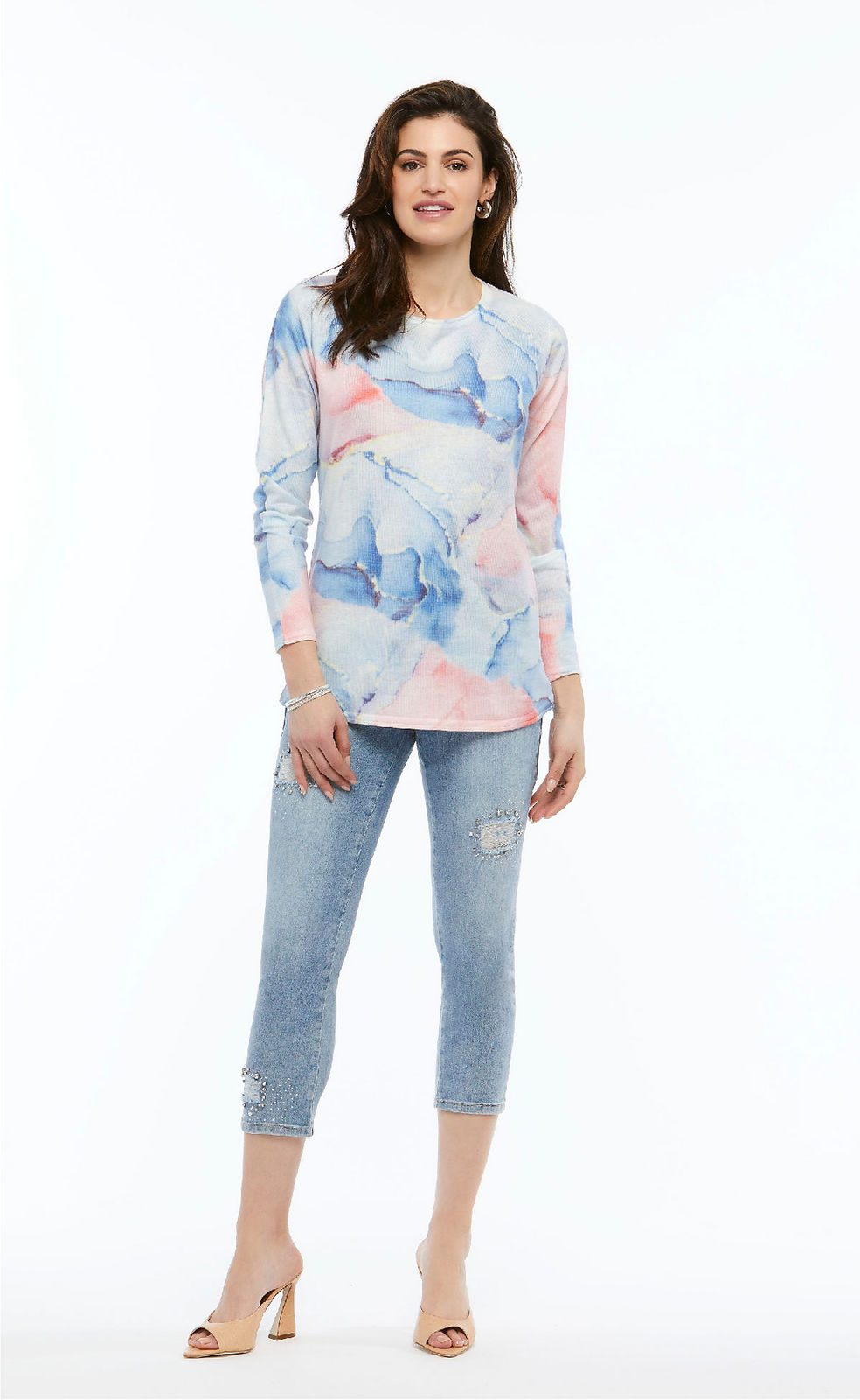Orly Blue and Coral Tie Dyed Sweater  60206