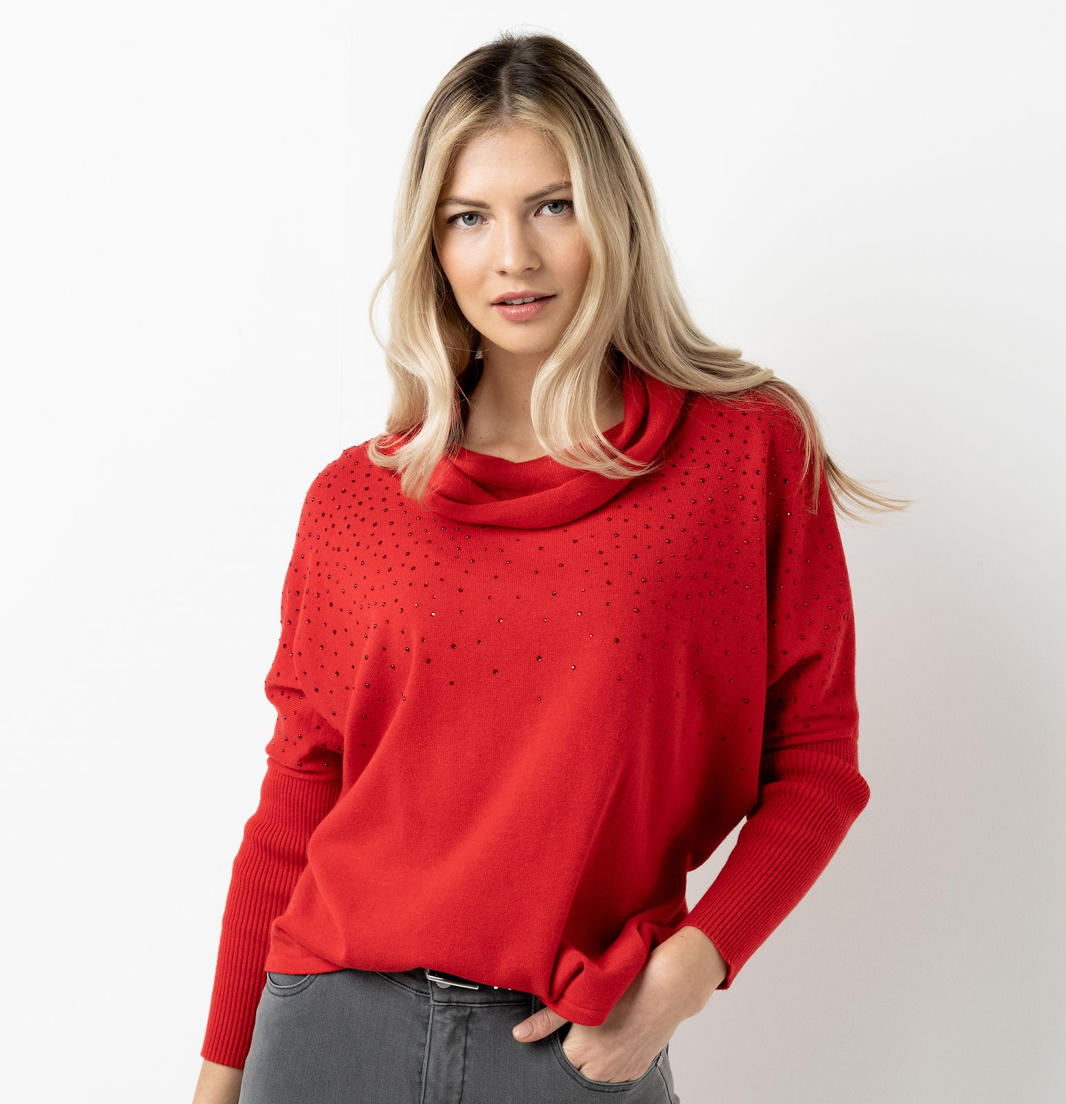 Marble Fashions Red Dolman Sleeve Cowl Neck Sweater 6733_109