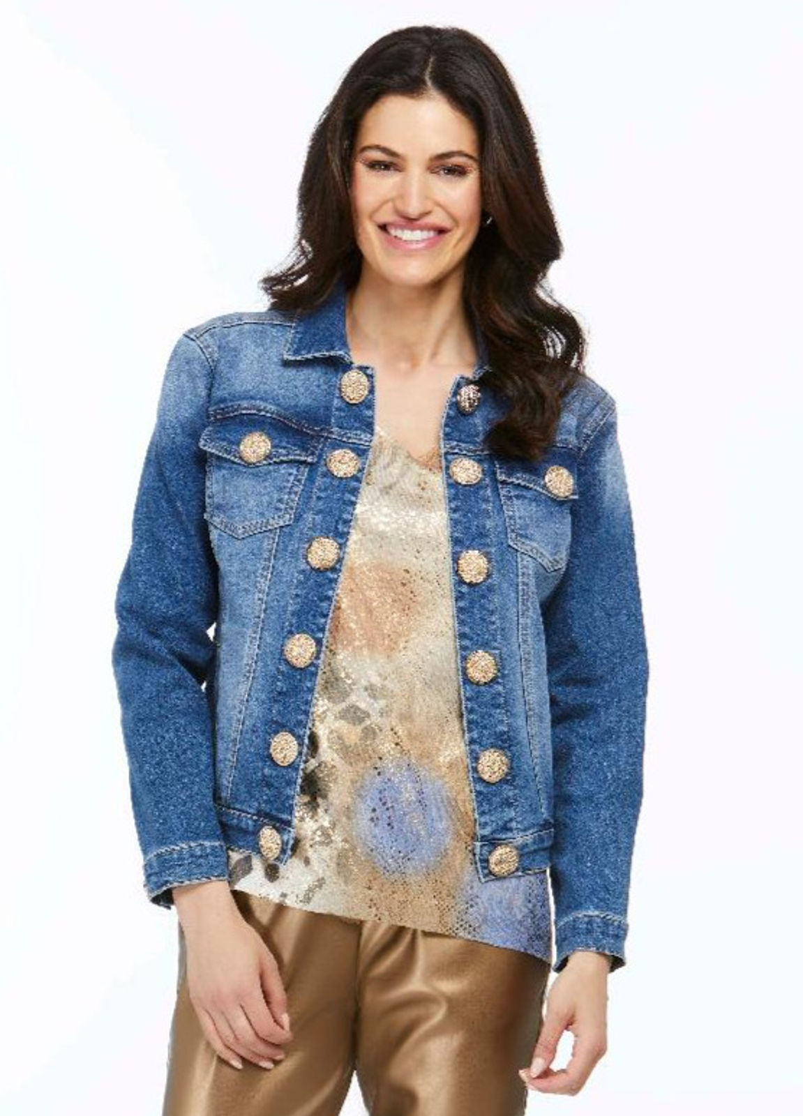 Orly Cropped Jean Jacket with Gold Buttons 70304