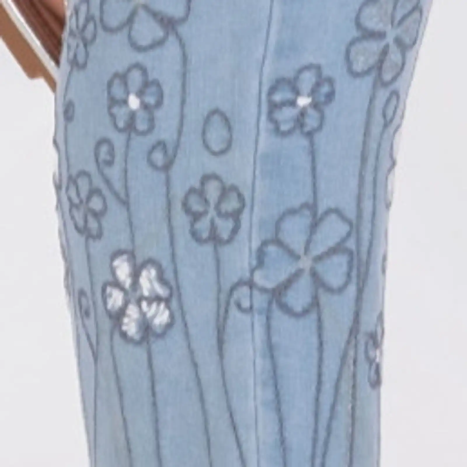 Thumbnail: Dolcezza Light Wash Denim Jeans with Embroidered and Frayed Hem