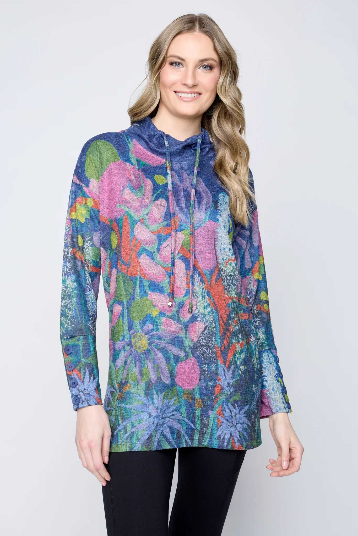 Claire Desjardins "Of Fragrance and Flowers" Drawstring Mock Neck Tunic 91299