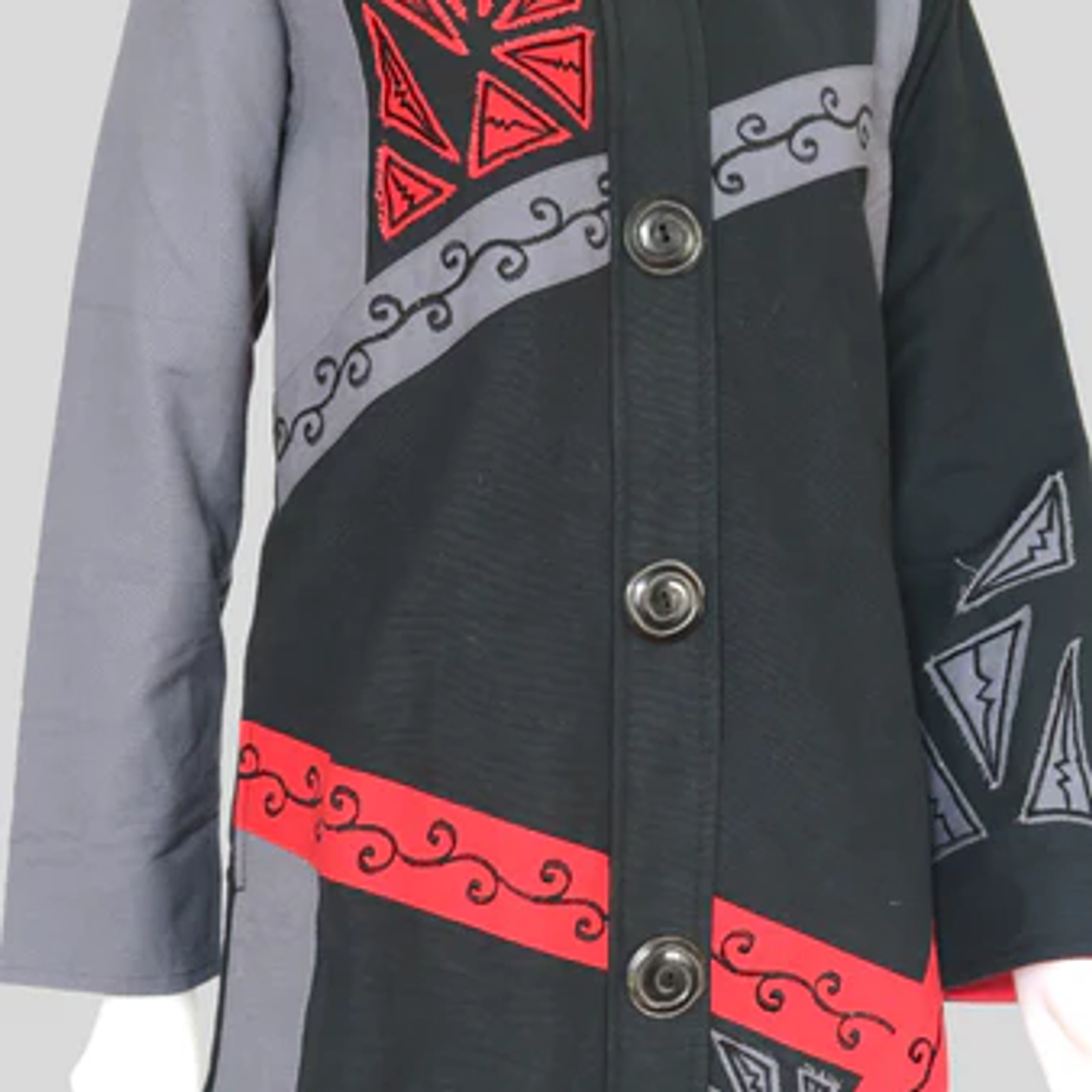 Thumbnail: Leopards & Roses Black/Grey Canvas, Fleece Lined Coat, HI-J22271-BK