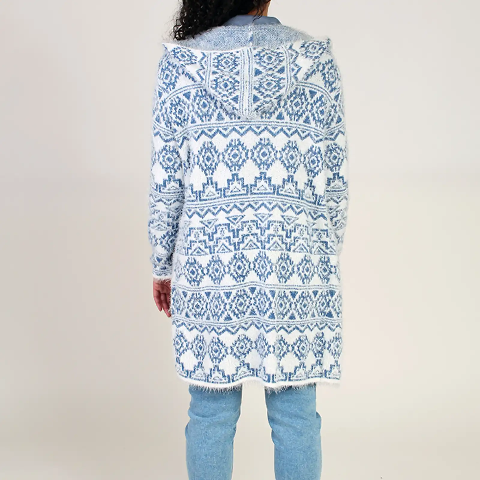 Thumbnail: Fresh FX Blue and White Eyelash Long Cardigan  FB163782