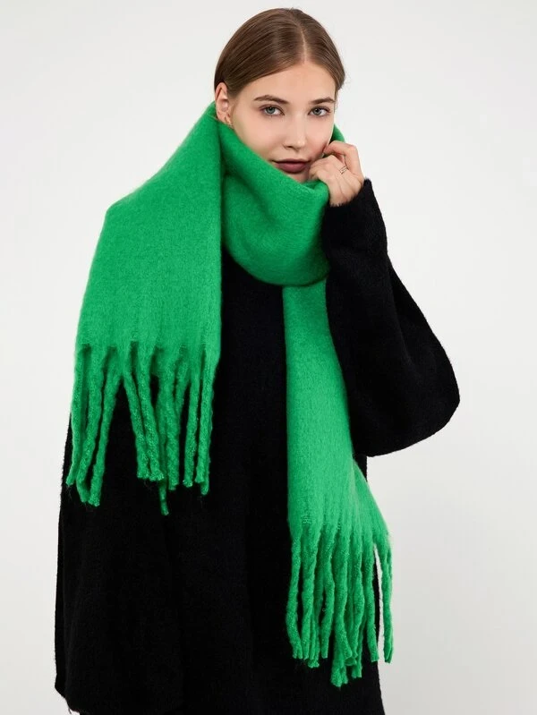 Emerald Green Oversized Fringed Scarf
